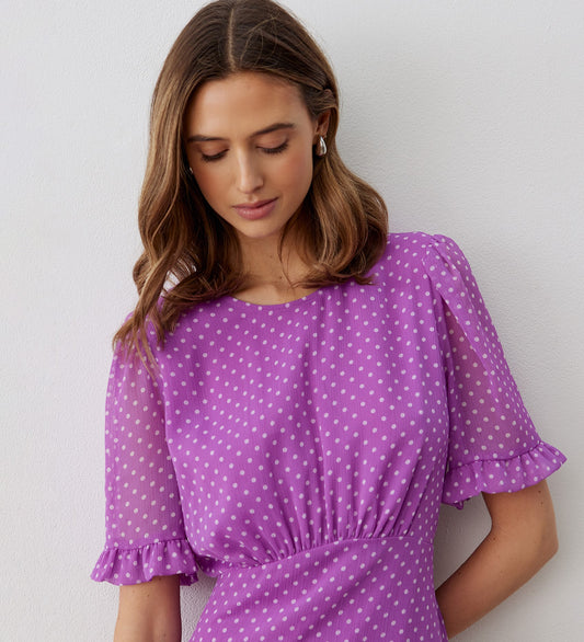 Jennifer Purple Spot Midi Dress