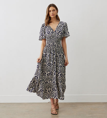 Nessa Navy Floral Midi Dress