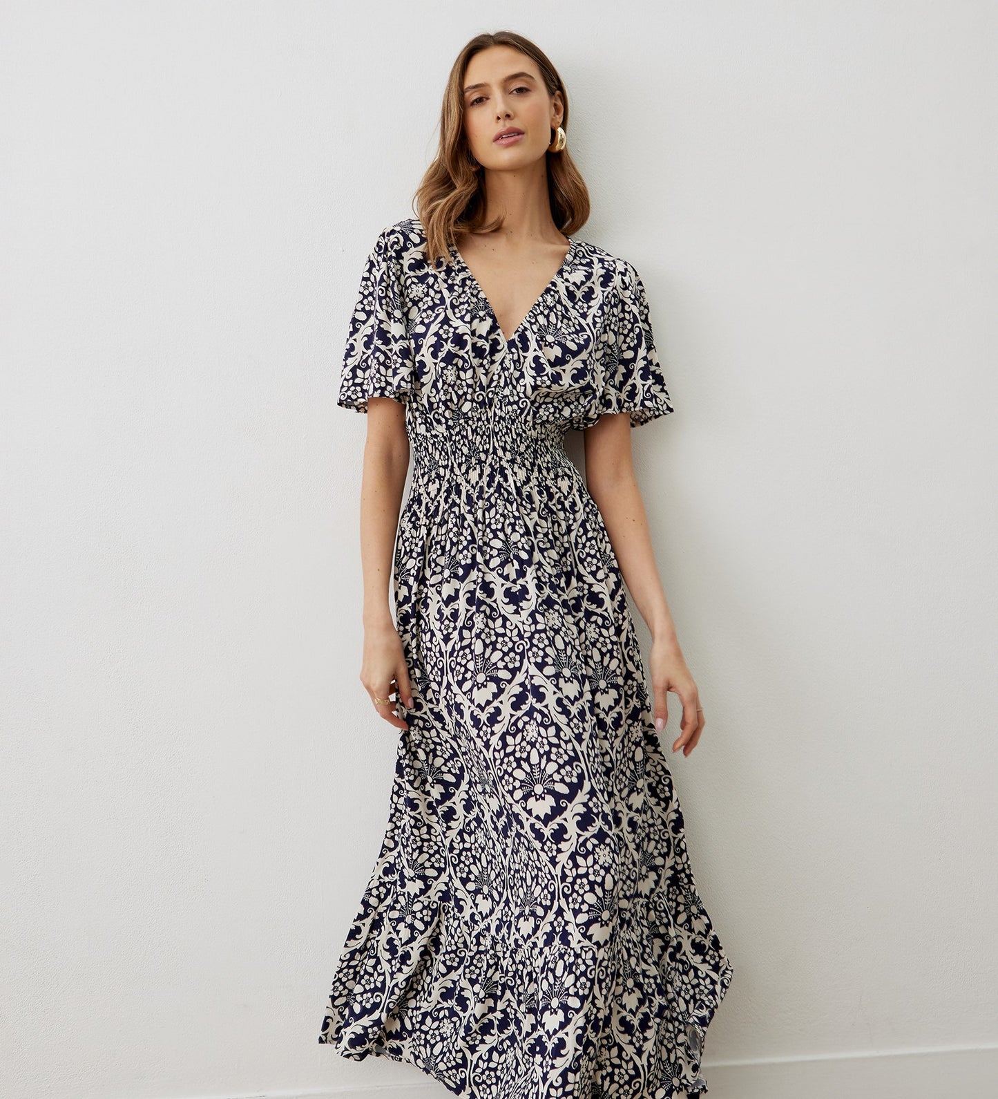 Nessa Navy Floral Midi Dress