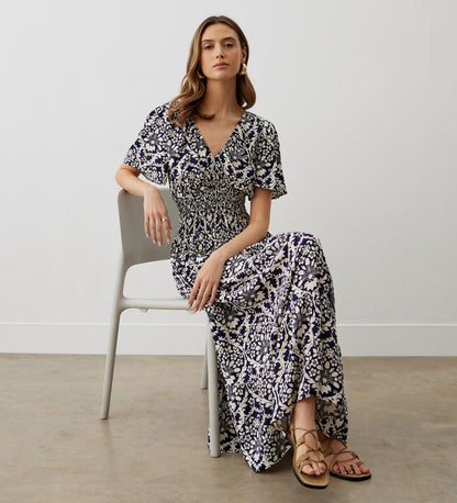 Nessa Navy Floral Midi Dress