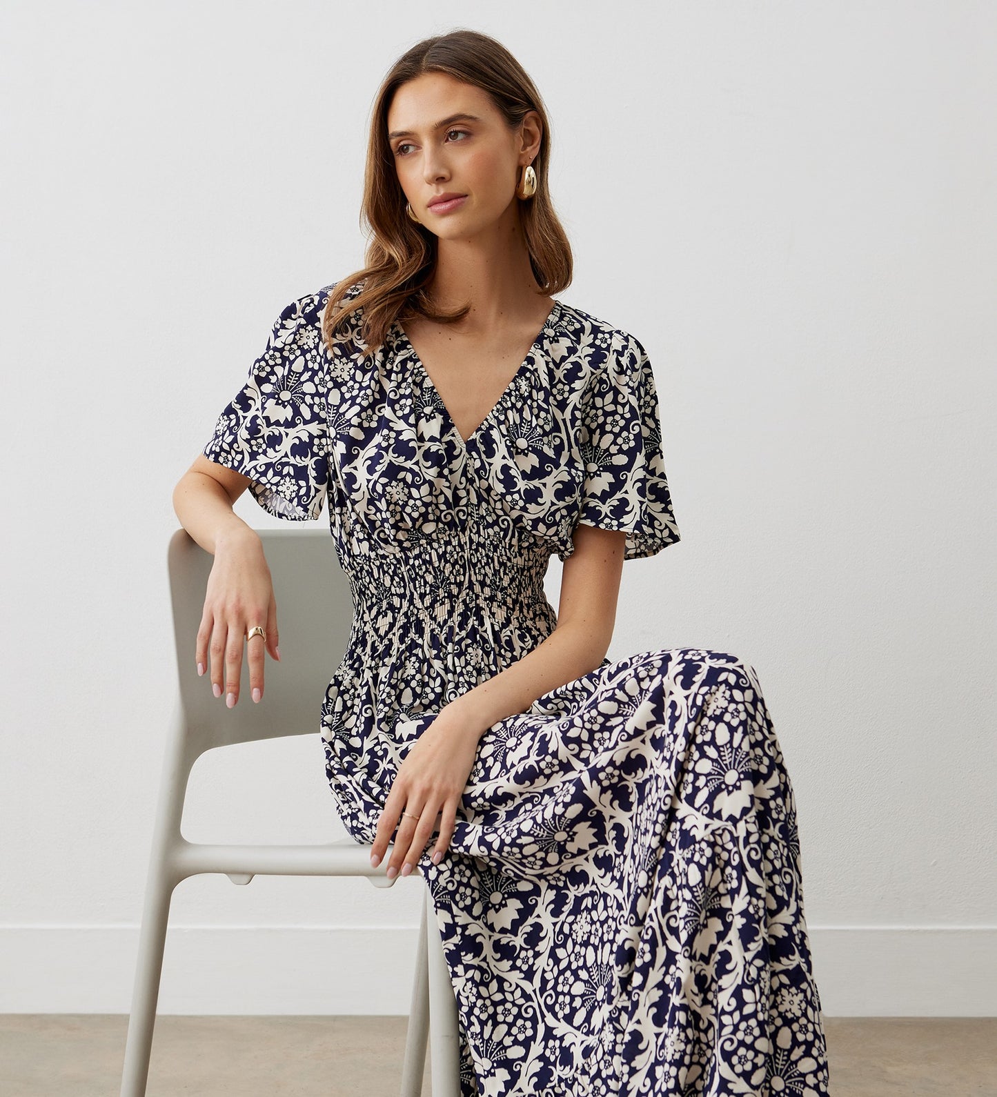 Nessa Navy Floral Midi Dress