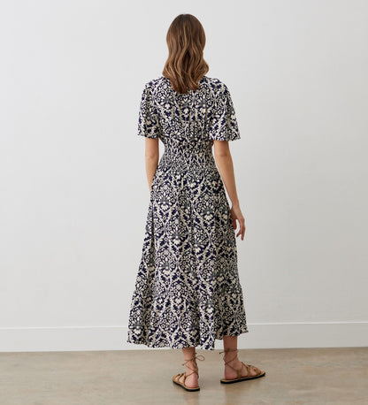 Nessa Navy Floral Midi Dress