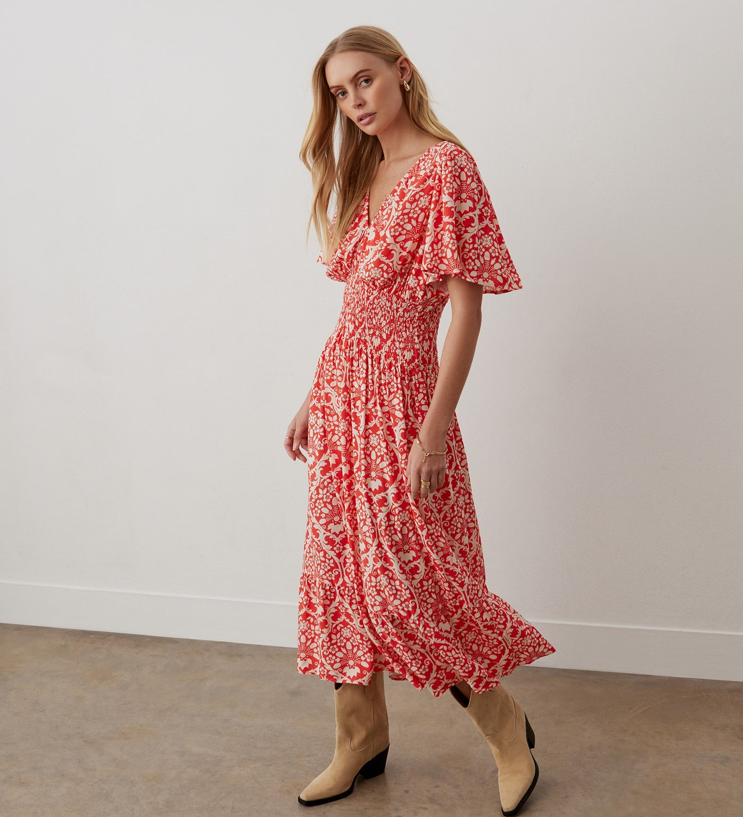 Nessa Coral Floral Midi Dress