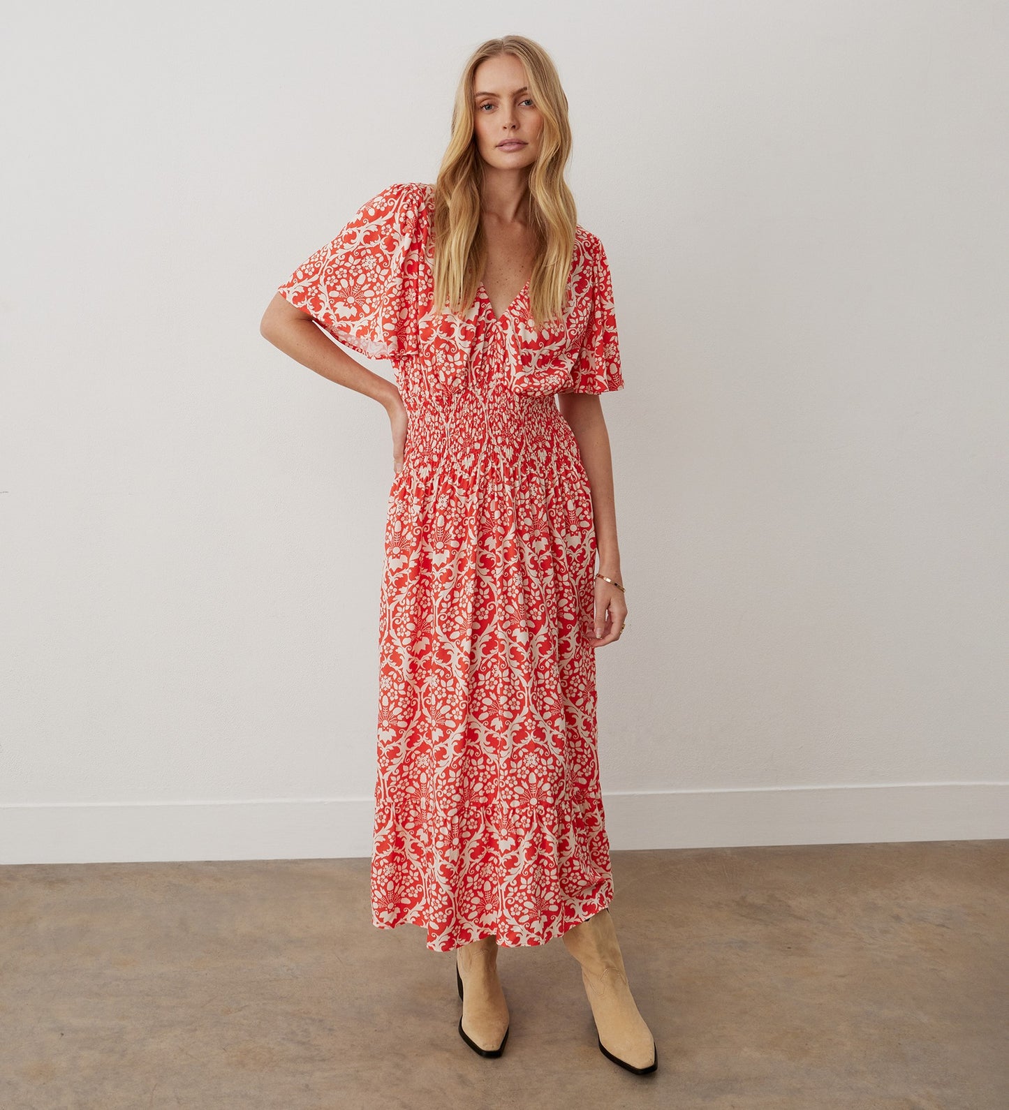 Nessa Coral Floral Midi Dress