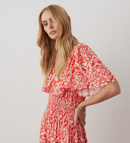 Nessa Coral Floral Midi Dress