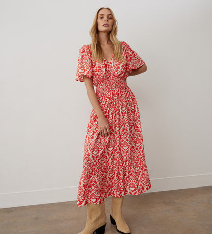 Nessa Coral Floral Midi Dress