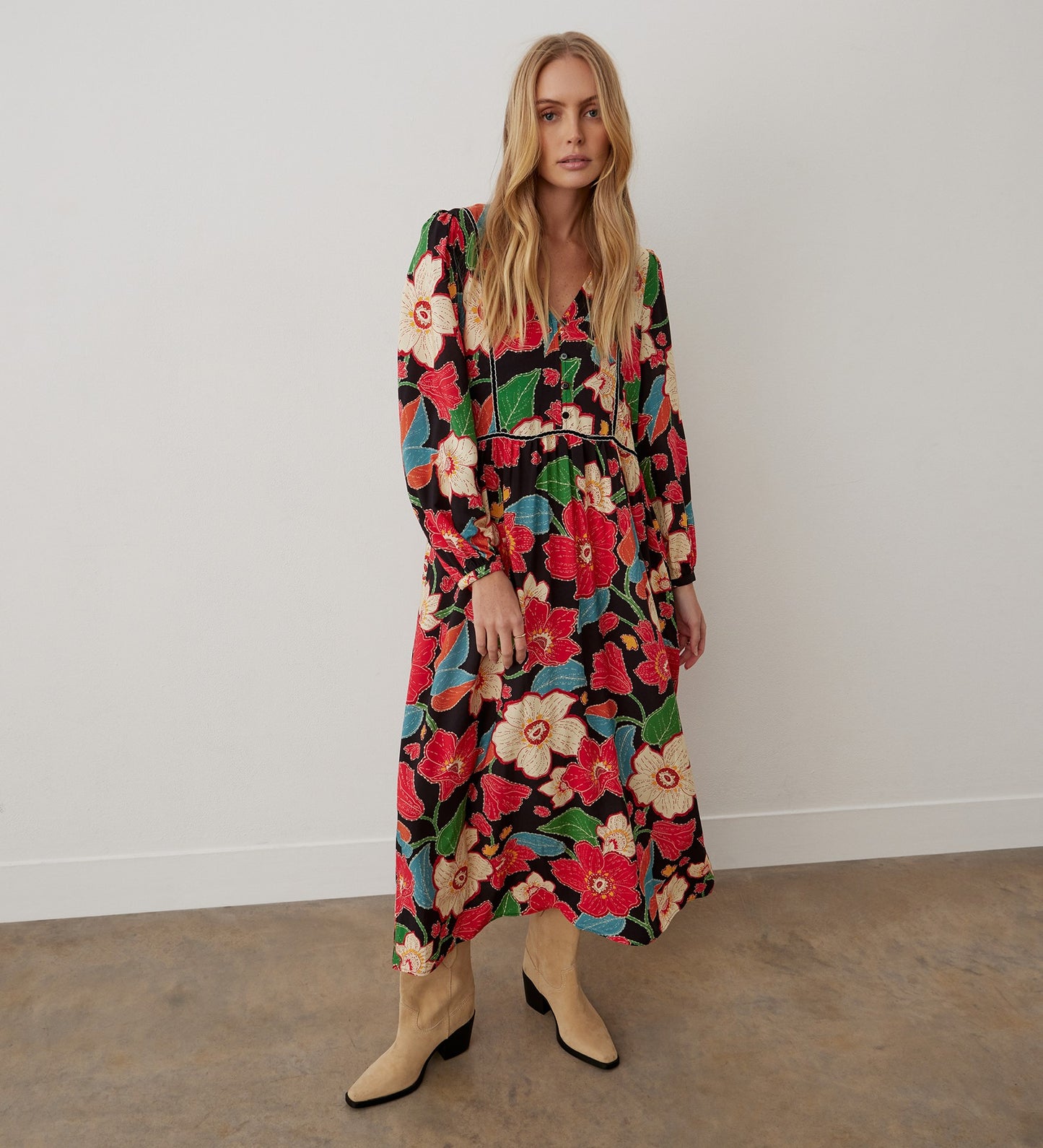 Clarissa Red Floral Midi Dress