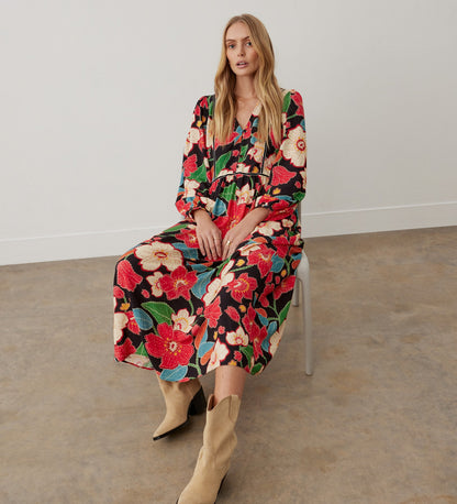 Clarissa Red Floral Midi Dress