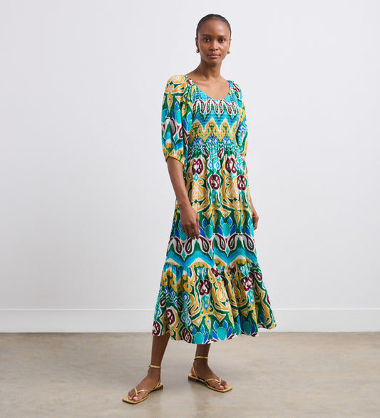 Rosie Green Paisley Linen Blend Midi Dress