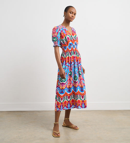 Emily Orange Paisley Linen Blend Midi Dress