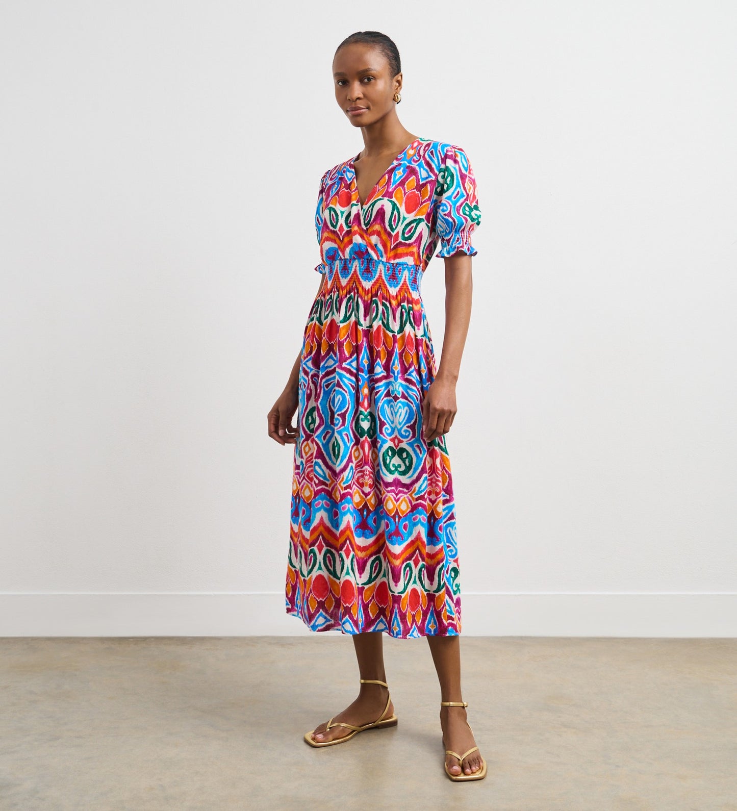 Emily Orange Paisley Linen Blend Midi Dress