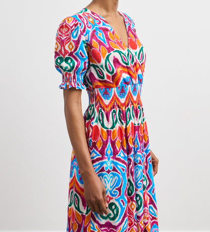 Emily Orange Paisley Linen Blend Midi Dress