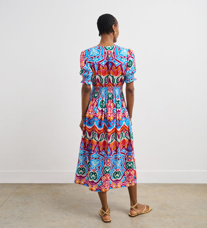 Emily Orange Paisley Linen Blend Midi Dress