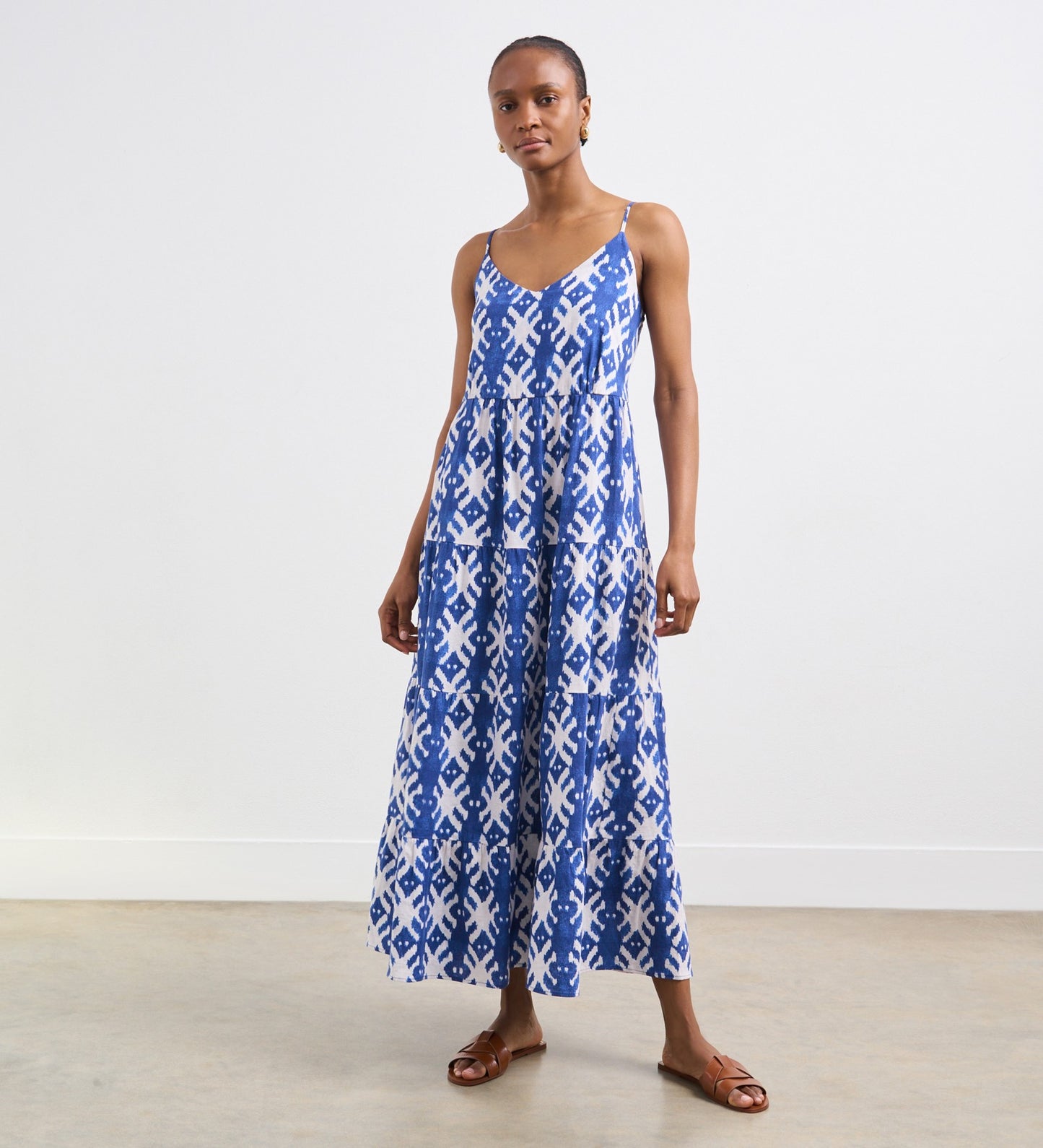 Zoey Blue Ikat Linen Midi Dress