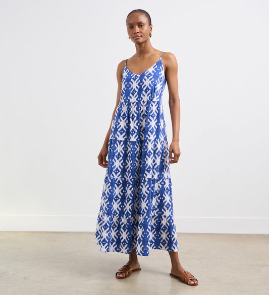 Zoey Blue Ikat Linen Midi Dress