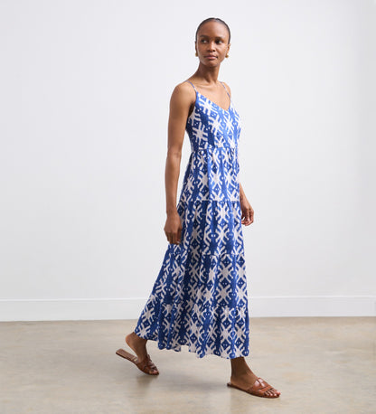 Zoey Blue Ikat Linen Midi Dress