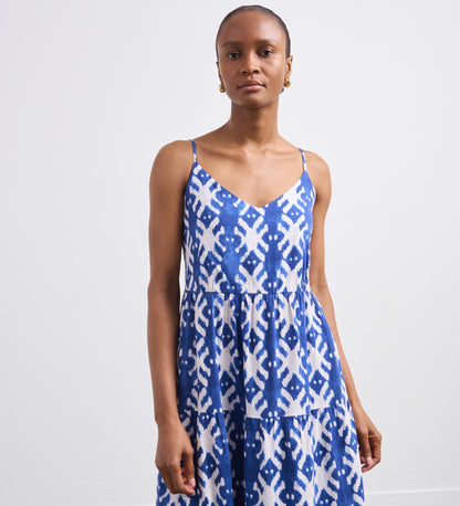 Zoey Blue Ikat Linen Midi Dress