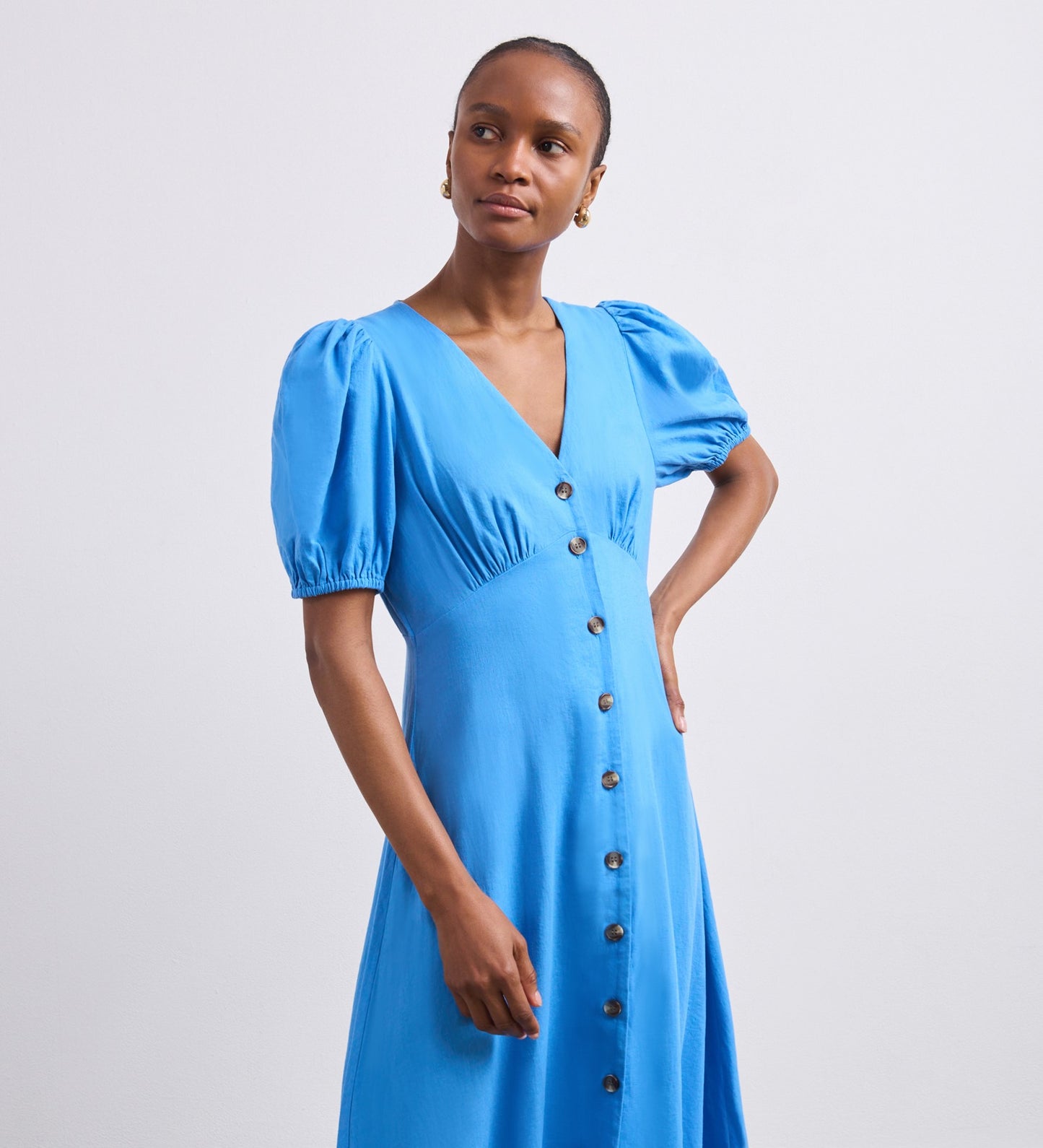 Sarah Azure Blue Linen Blend Midi Dress