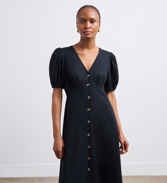 Sarah Black Linen Blend Midi Dress