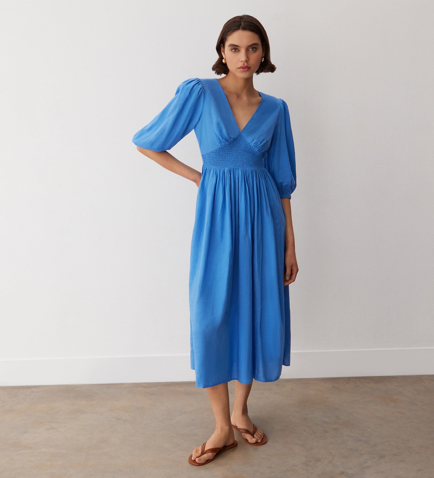 Linen blend midi dress on sale