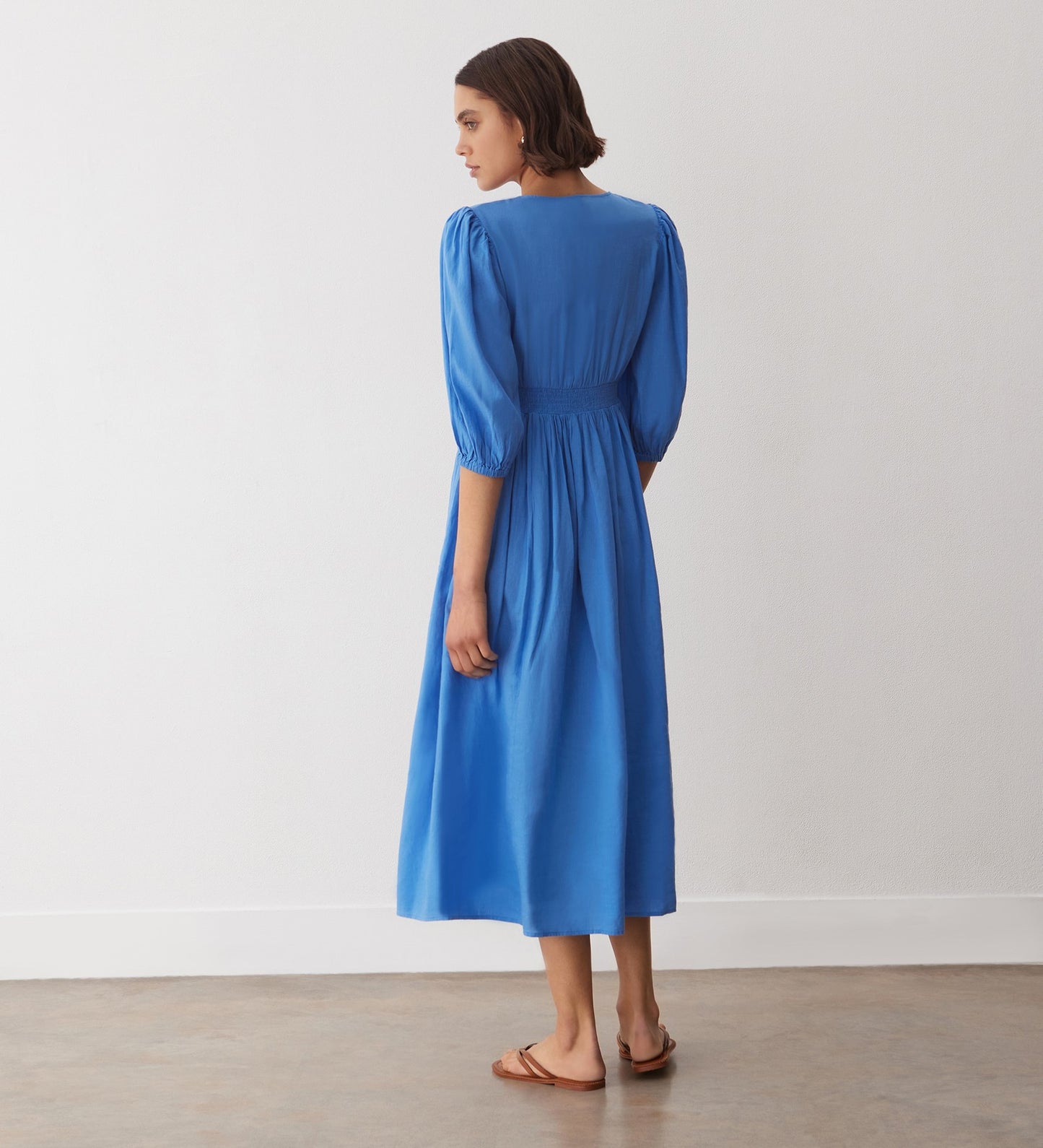 Kiara Azure Blue Linen Blend Midi Dress