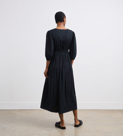 Kiara Black Linen Blend Midi Dress