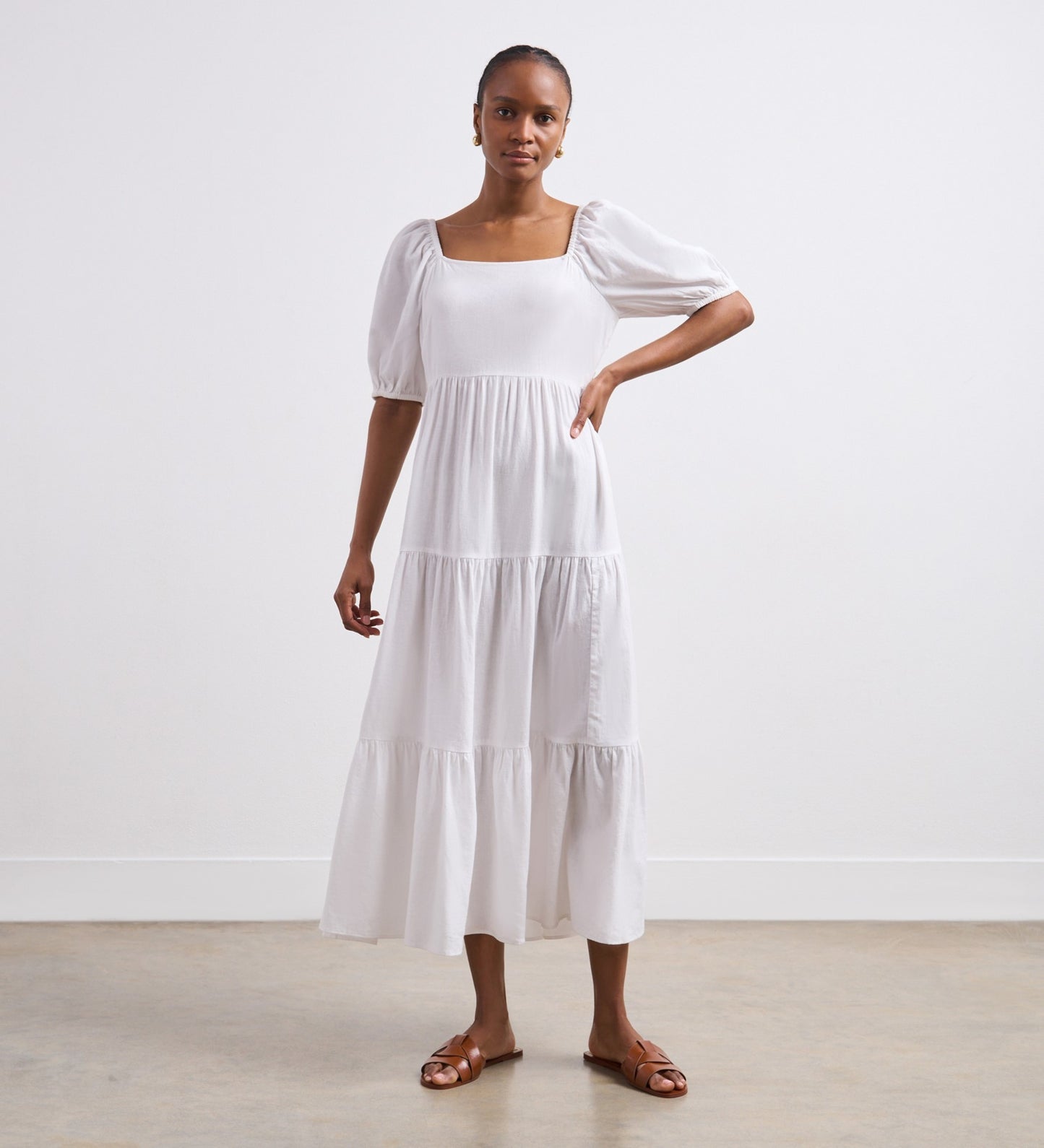 Jane White Linen Blend Midi Dress