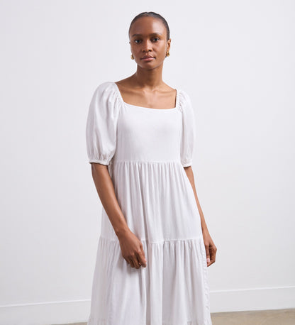 Jane White Linen Blend Midi Dress