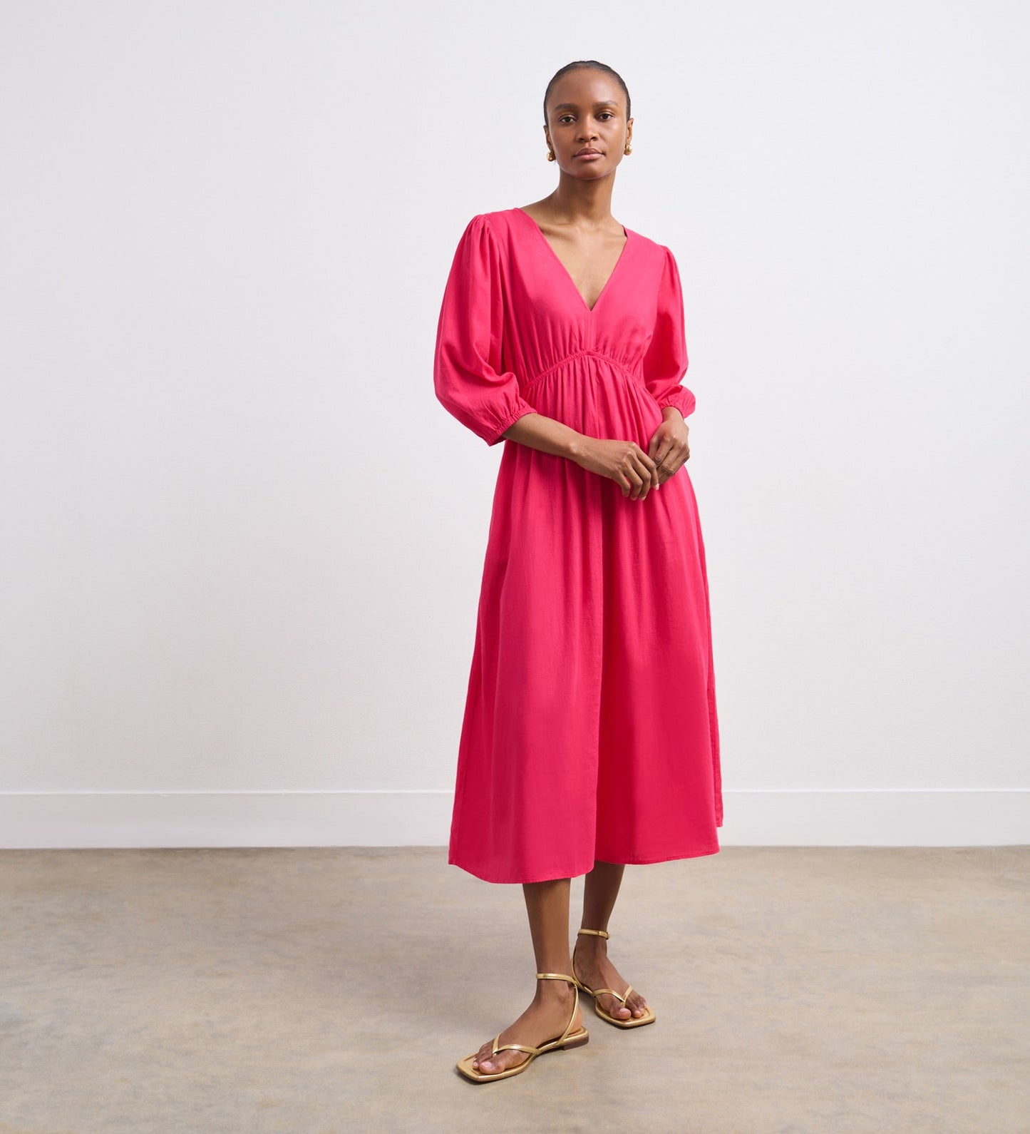 Serena Cerise Pink Linen Blend Midi Dress