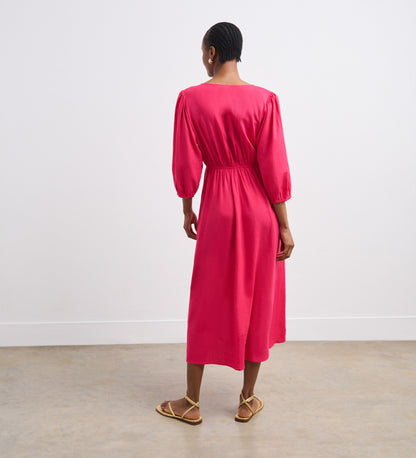 Serena Cerise Pink Linen Blend Midi Dress