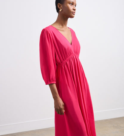 Serena Cerise Pink Linen Blend Midi Dress