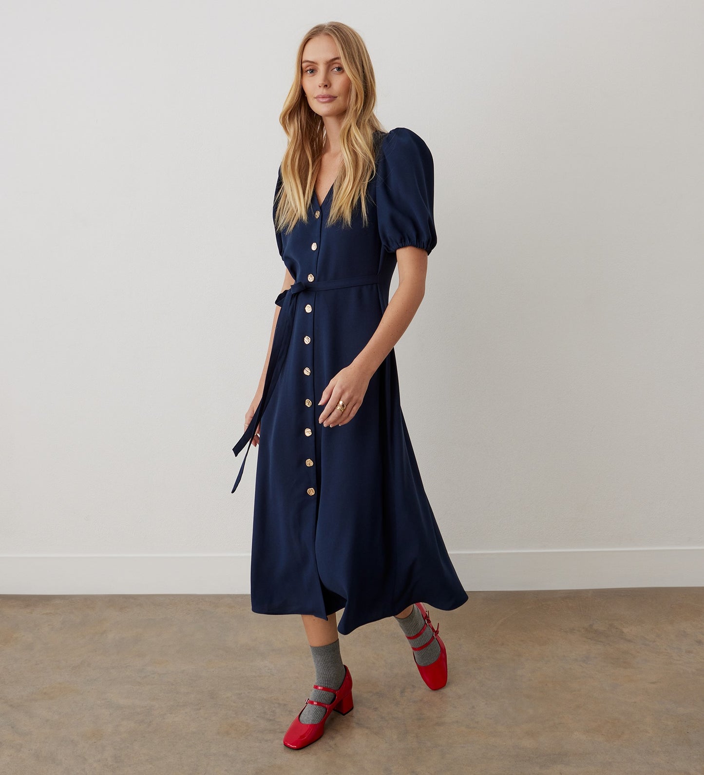 Kimberley Navy Crepe Midi Dress