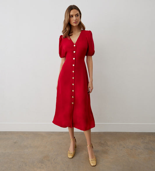 Kimberley Red Crepe Midi Dress