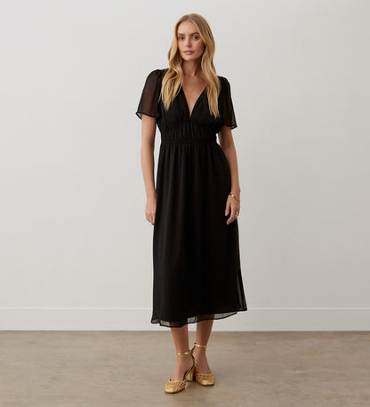 Vienna Black Chiffon Midi Dress