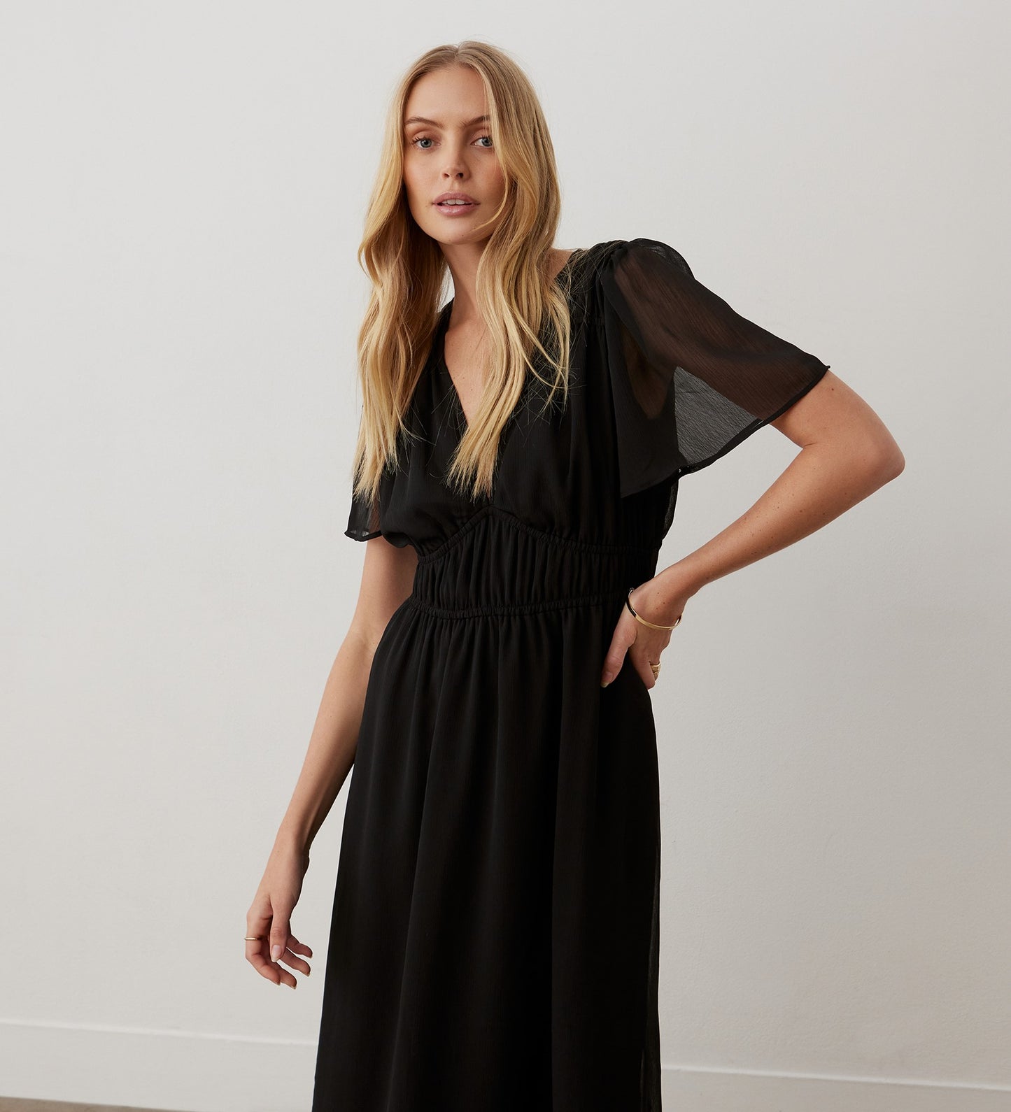 Vienna Black Chiffon Midi Dress