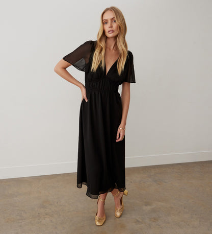 Vienna Black Chiffon Midi Dress