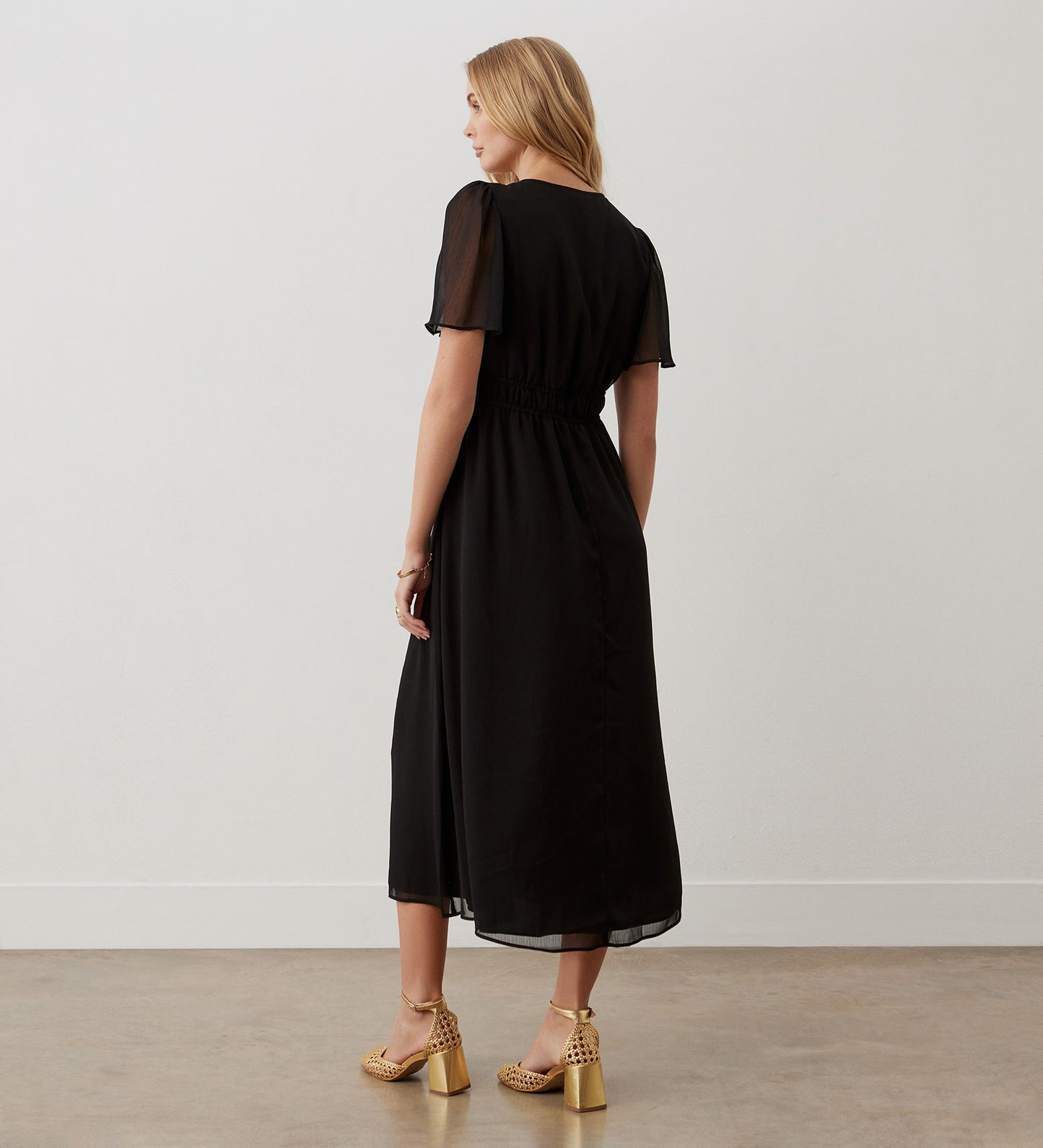 Vienna Black Chiffon Midi Dress