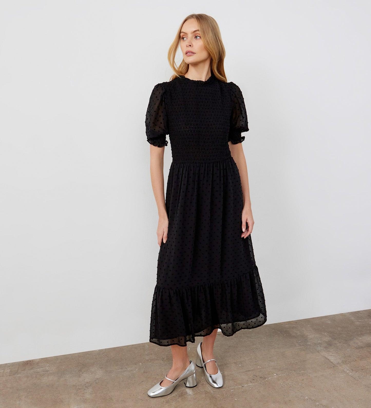 Amelia Black Georgette Midi Dress