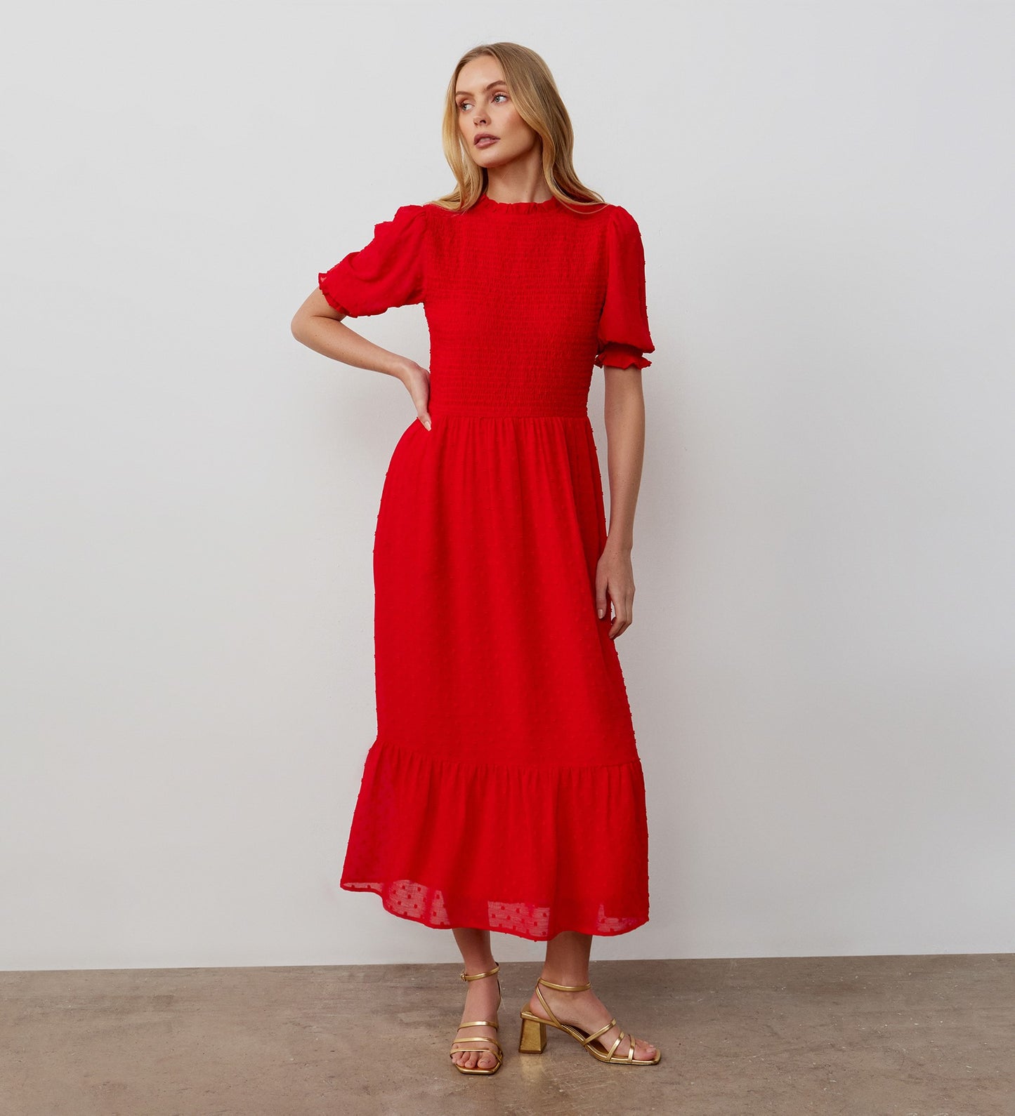 Amelia Red Georgette Midi Dress