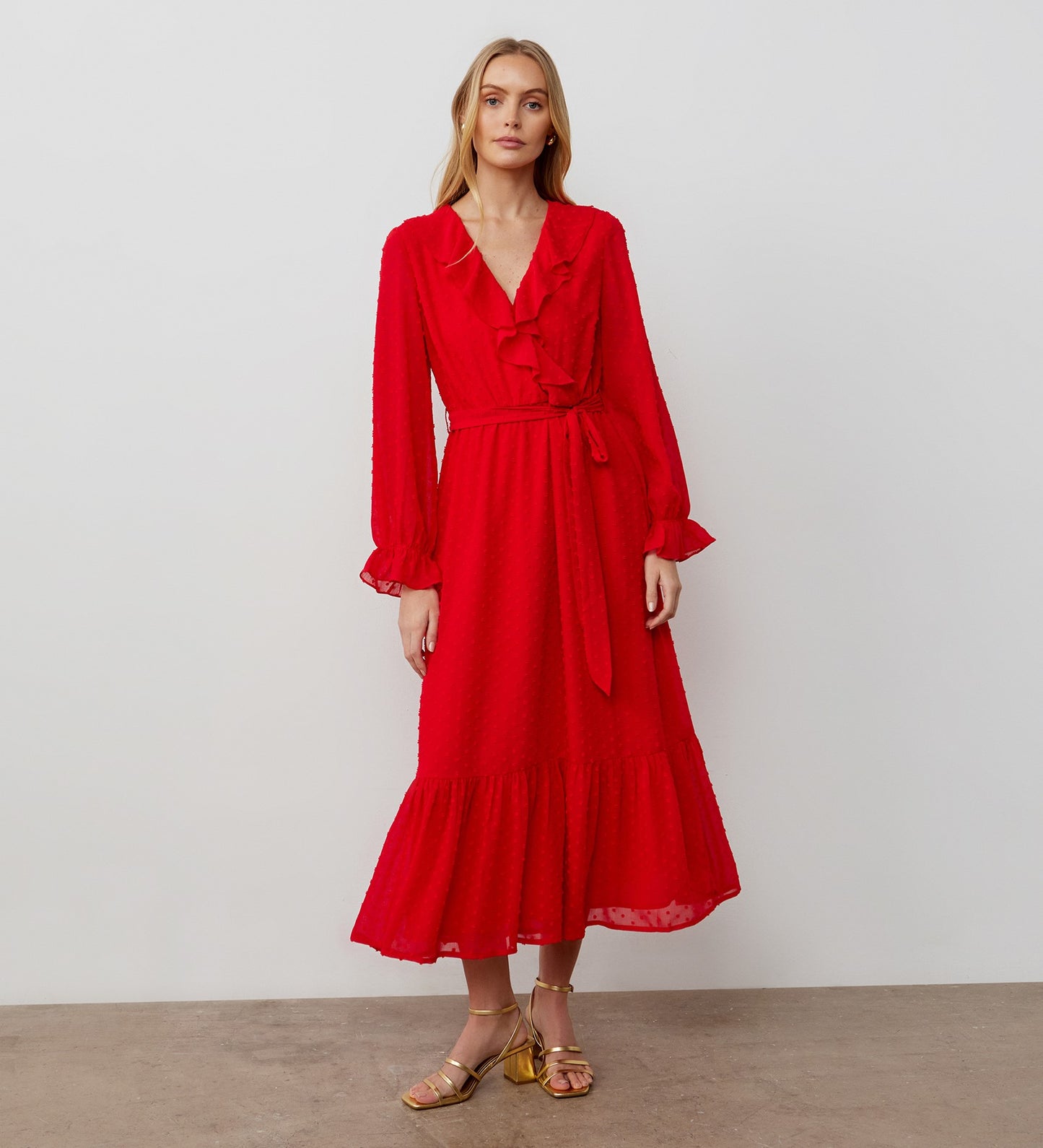 Rosalie Red Chiffon Midi Wrap Dress