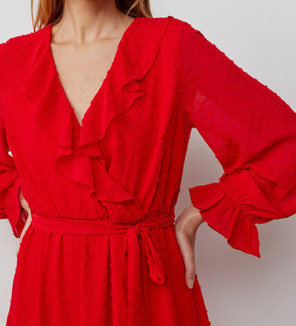 Rosalie Red Chiffon Midi Wrap Dress