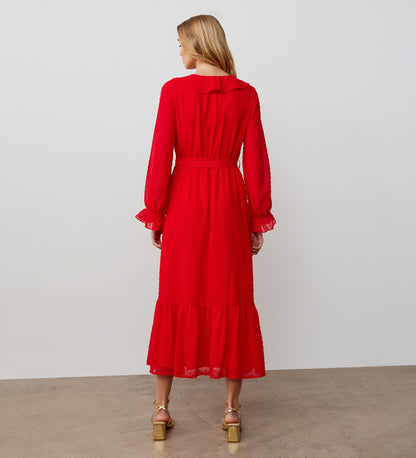 Rosalie Red Chiffon Midi Wrap Dress