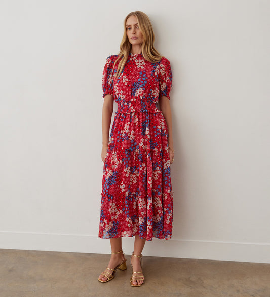 Kensa Red Ditsy Midi Dress