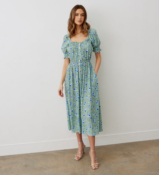 Ivy Green Floral Crepe Midi Dress