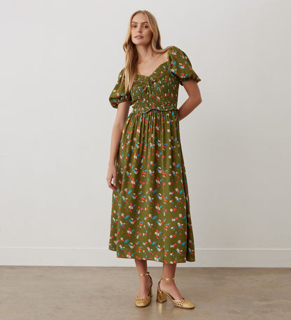 Lacey Green Daisy Crepe Midi Dress