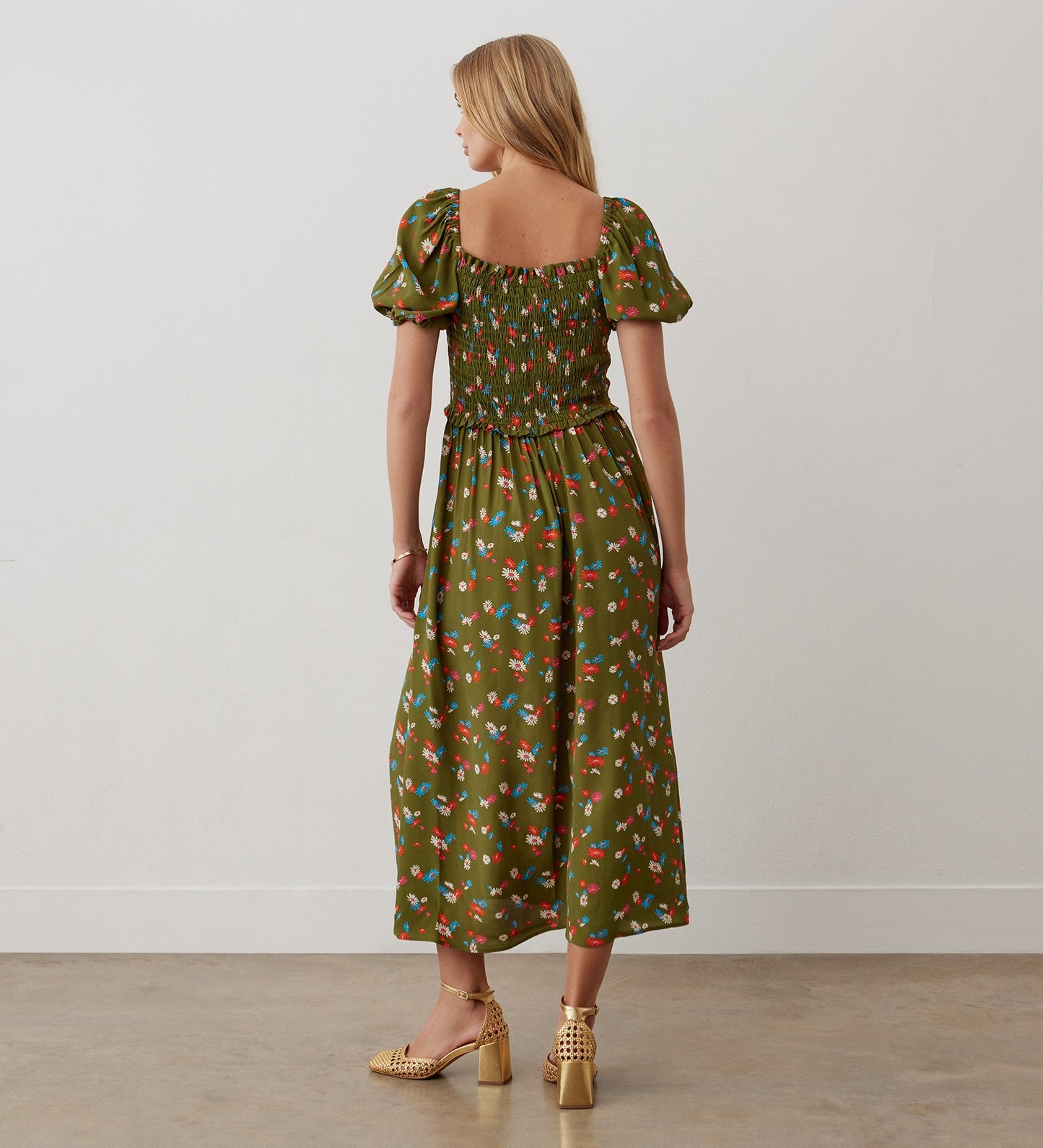 Lacey Green Daisy Crepe Midi Dress