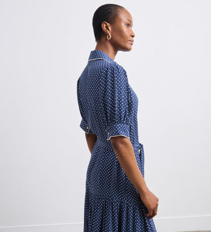 Michelle Navy Polka Dot Midi Shirt Dress