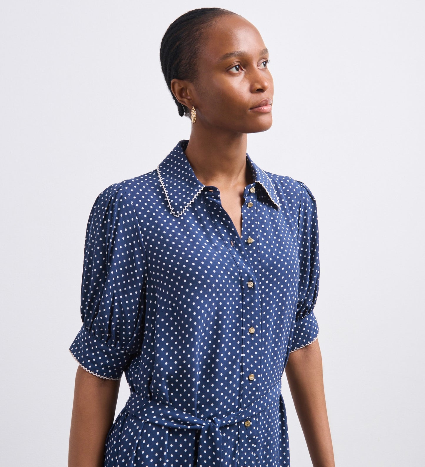 Michelle Navy Polka Dot Midi Shirt Dress