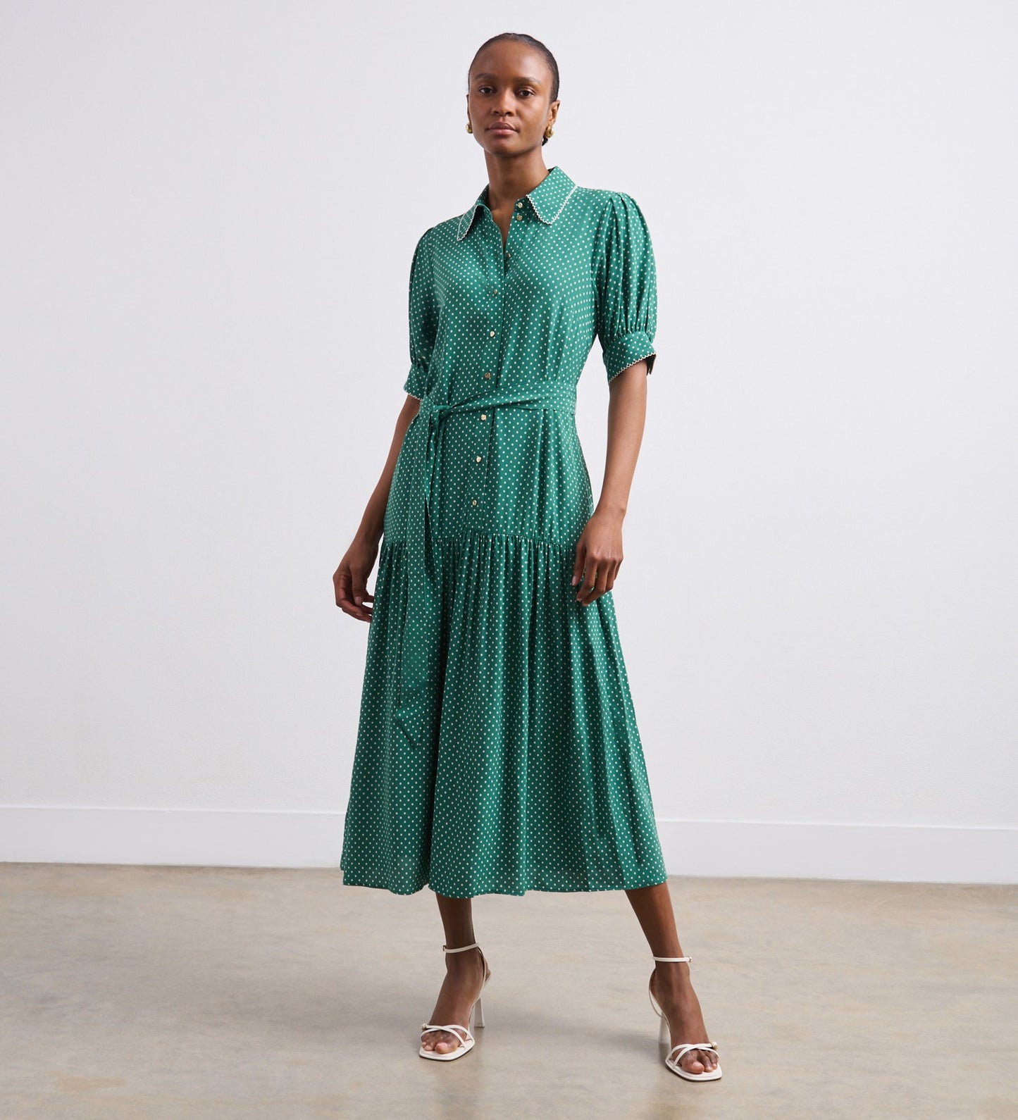 Michelle Green Polka Dot Midi Shirt Dress