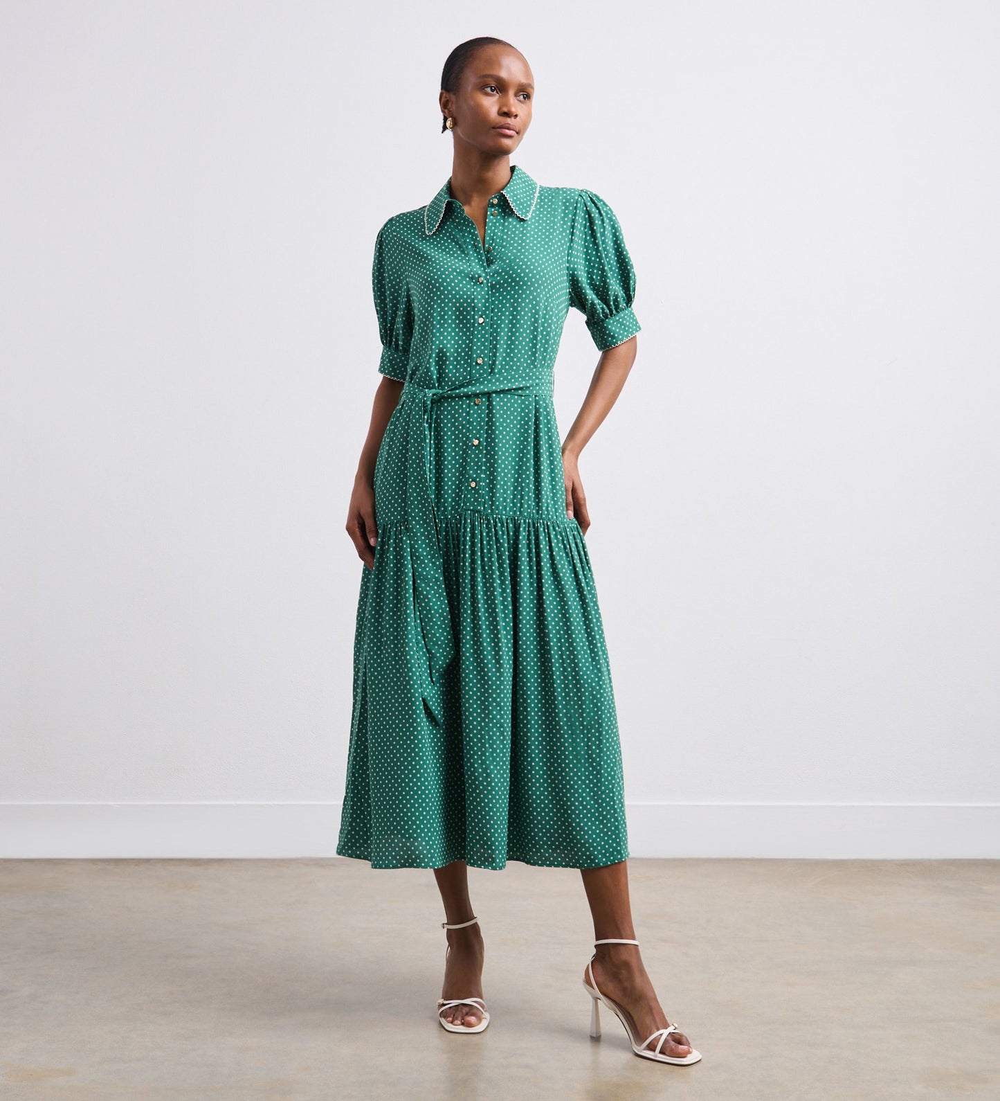 Michelle Green Polka Dot Midi Shirt Dress